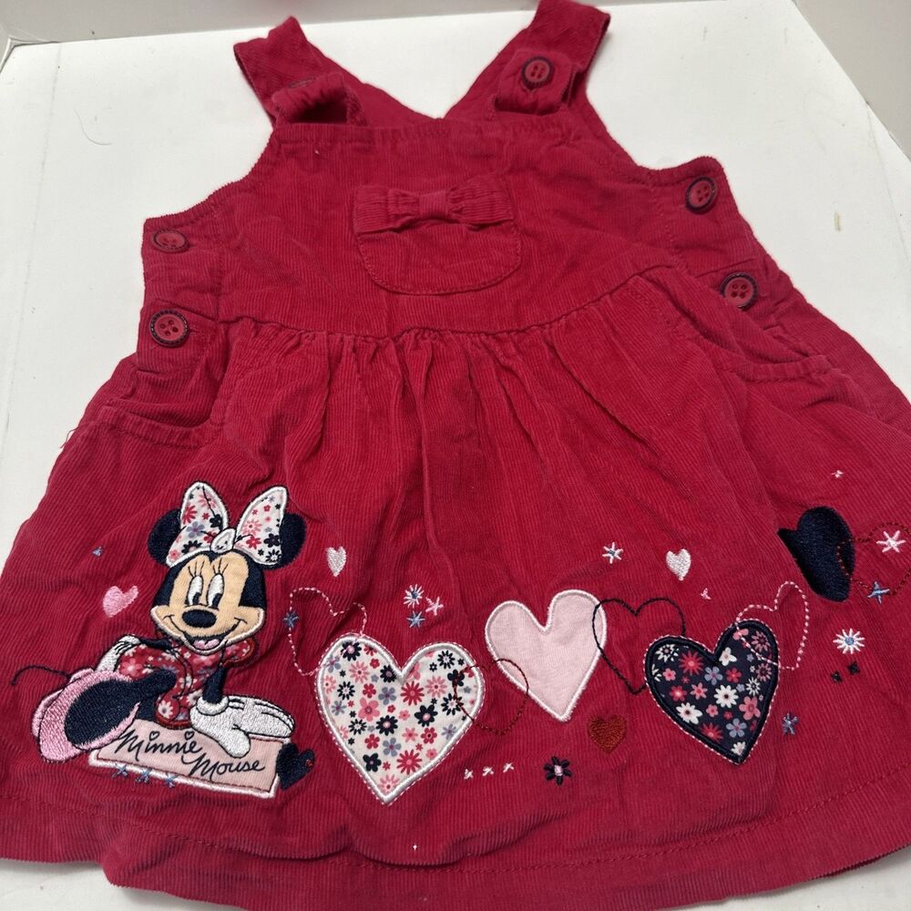 Disney Baby at George Minnie Mouse Red Corduroy Pinafore Dress 3-6 Months Hearts